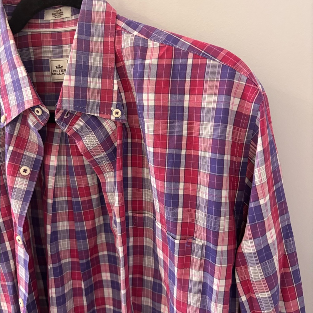Peter Millar Men's Checkered Shirt - Purple and Blue - Picture 4 of 6